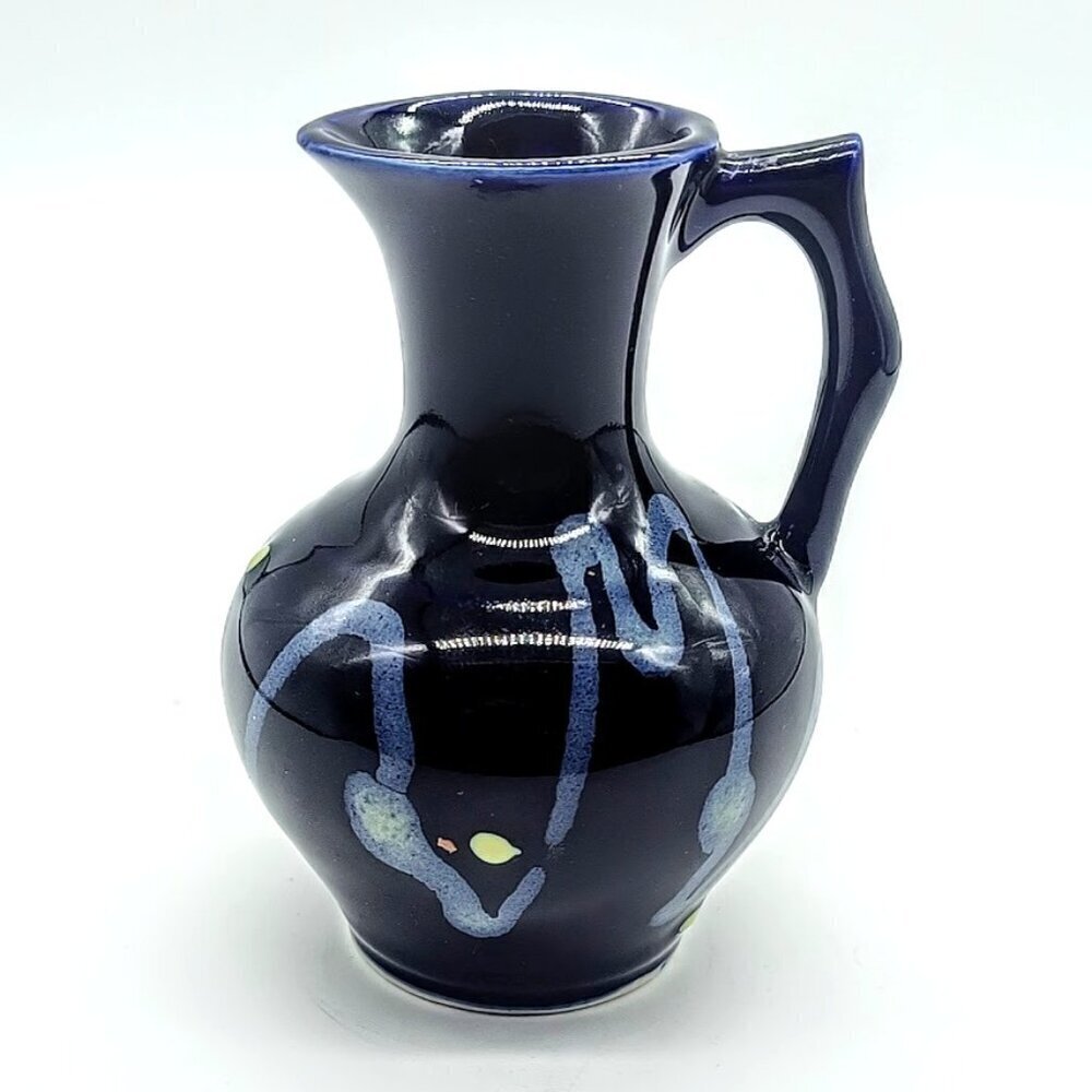 Vintage Handmade Cobalt Blue Small Ceramic Pitcher